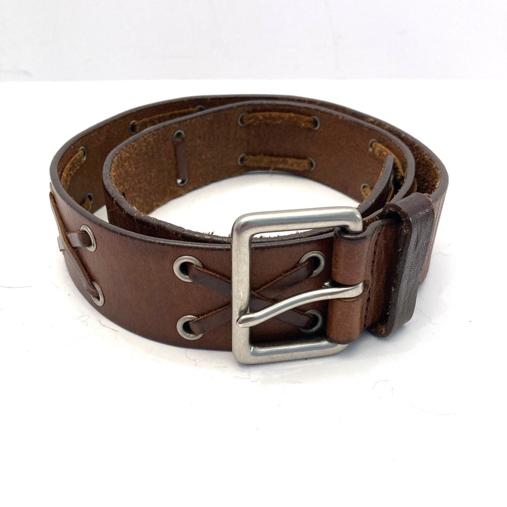 Aeropostale Brown Leather Belt CrissCross Silver Buckle 7909 Small Waist 30-34
